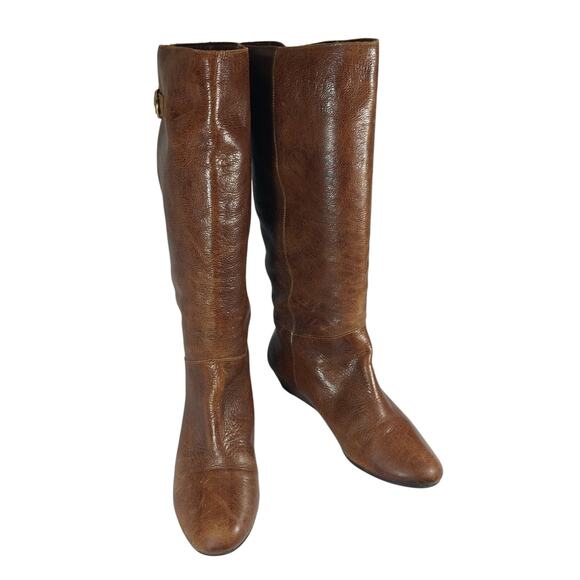 STEVE MADDEN! PECAN BROWN WEATHERED LOOK GENUINE LEATHER WEDGE HEELS BOOTS!SZ 8M - Picture 2 of 12